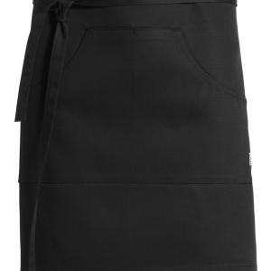 Short Black Apron With Pockets, made from polycotton