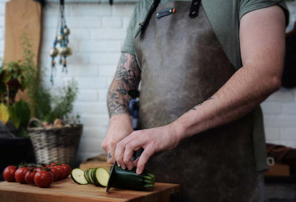 Chef Wearing a Quality Apron made from leather